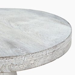 Boho Rustic White Washed Solid Mango Wood Pedestal Round Side Table