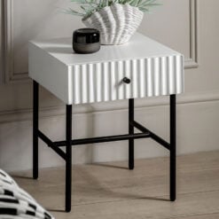 Boho Scandi White Wood And Black Metal 1 Scalloped Drawer Bedside Cabinet Side Table