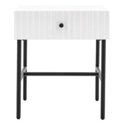 Boho Scandi White Wood And Black Metal 1 Scalloped Drawer Bedside Cabinet Side Table