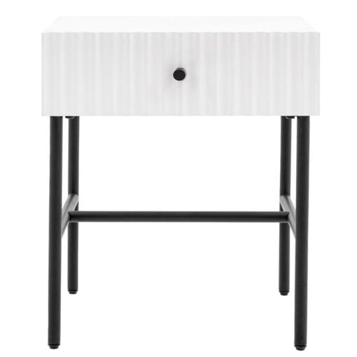 Boho Scandi White Wood And Black Metal 1 Scalloped Drawer Bedside Cabinet Side Table