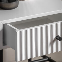 Boho Scandi White Wood And Black Metal 1 Scalloped Drawer Bedside Cabinet Side Table
