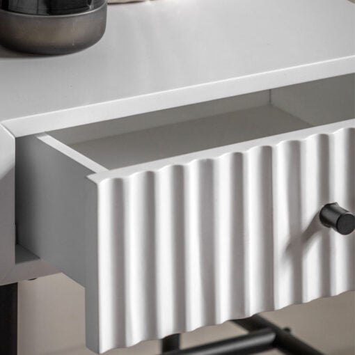 Boho Scandi White Wood And Black Metal 1 Scalloped Drawer Bedside Cabinet Side Table