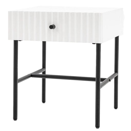 Boho Scandi White Wood And Black Metal 1 Scalloped Drawer Bedside Cabinet Side Table