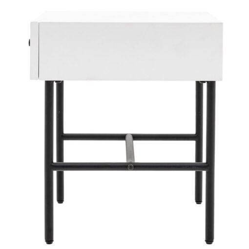 Boho Scandi White Wood And Black Metal 1 Scalloped Drawer Bedside Cabinet Side Table