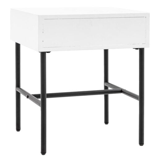 Boho Scandi White Wood And Black Metal 1 Scalloped Drawer Bedside Cabinet Side Table