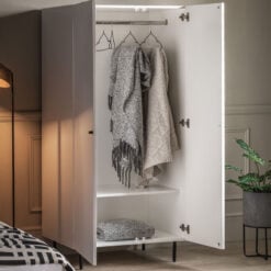 Boho Scandi White Wood And Black Metal 2 Scalloped Door Wardrobe 178cm