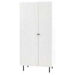 Boho Scandi White Wood And Black Metal 2 Scalloped Door Wardrobe 178cm