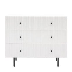 Boho Scandi White Wood And Black Metal 3 Scalloped Drawer Chest Of Drawers