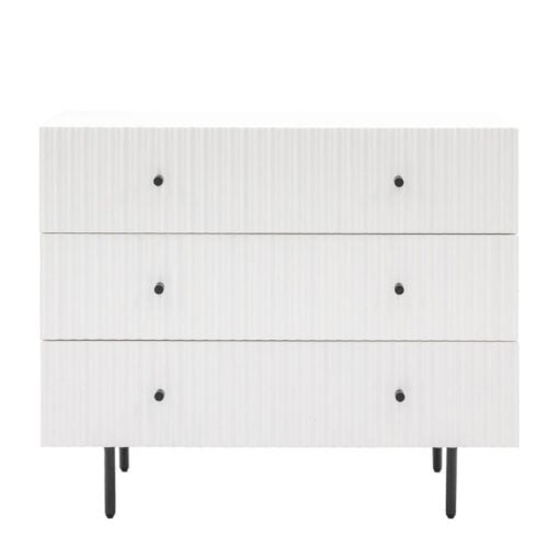 Boho Scandi White Wood And Black Metal 3 Scalloped Drawer Chest Of Drawers