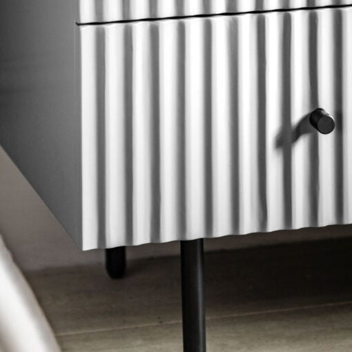 Boho Scandi White Wood And Black Metal 3 Scalloped Drawer Chest Of Drawers