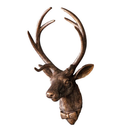Boho Hipster Sir Stag Deer Head With Monocle Antique Gold Wall Decoration 46cm