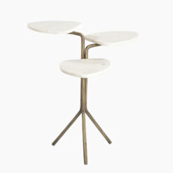 Boho Three Top Antique Gold Metal And White Marble Side Table