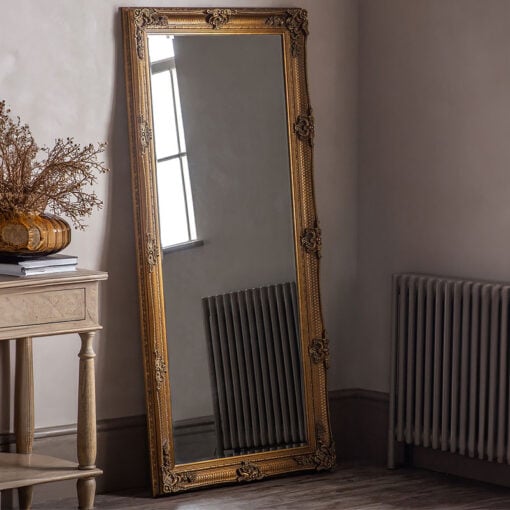 French Baroque Rustic Country Carved Gold Wood Floor Leaner Mirror 165cm