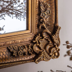 French Baroque Rustic Country Carved Gold Wood Large Wall Mirror 109cm