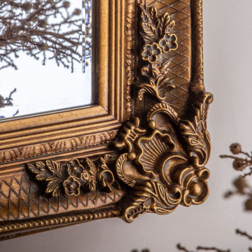 French Baroque Rustic Country Carved Gold Wood Large Wall Mirror 109cm