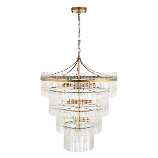 Grand Statement Multi Tiered 16 Light Antique Gold Brass And Glass Large Chandelier Ceiling Pendant 70cm