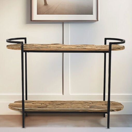 Industrial 2 Tier Black Metal And Reclaimed Solid Wood Console Table