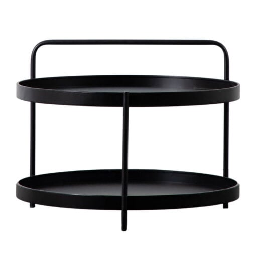 Industrial 2 Tier Black Metal Round Coffee Table With A Handle 65cm