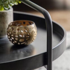 Industrial 2 Tier Black Metal Round Coffee Table With A Handle 65cm