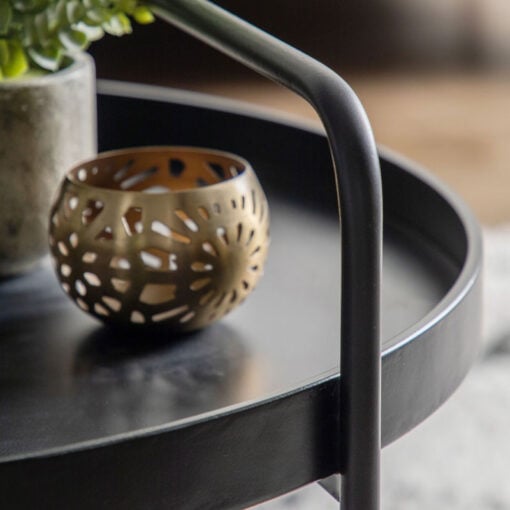 Industrial 2 Tier Black Metal Round Coffee Table With A Handle 65cm