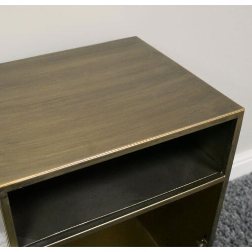 Industrial Antique Gold And Glass 1 Door 1 Shelf Bedside Cabinet Side Table