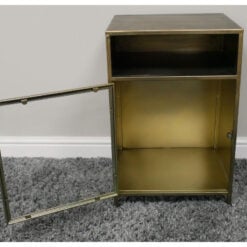 Industrial Antique Gold And Glass 1 Door 1 Shelf Bedside Cabinet Side Table
