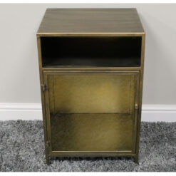 Industrial Antique Gold And Glass 1 Door 1 Shelf Bedside Cabinet Side Table