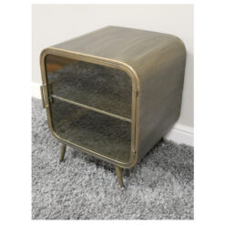 Industrial Antique Gold And Glass 1 Door Round Corners Bedside Cabinet Side Table