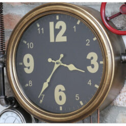 Industrial Antique Gold And Silver Metal Large Pipe Wall Clock 71cm