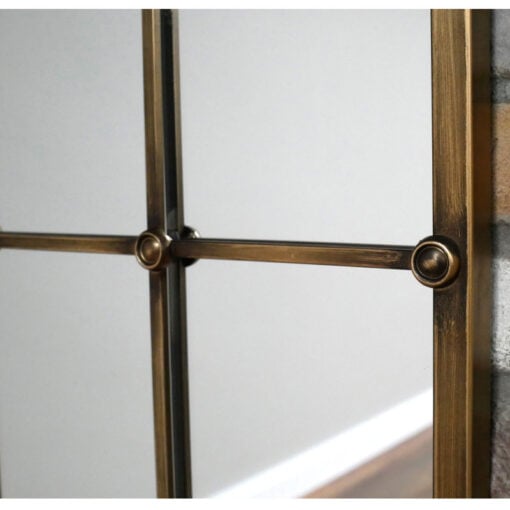 Industrial Antique Gold Large Arched Window Panelled Wall Mirror 132cm