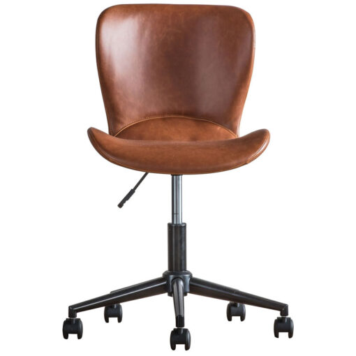 Industrial Armless Brown PU Faux Leather And Black Metal Office Desk Chair