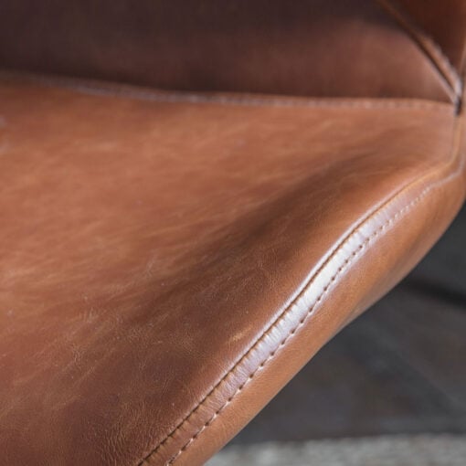 Industrial Armless Brown PU Faux Leather And Black Metal Office Desk Chair