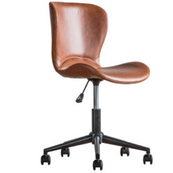 Industrial Armless Brown PU Faux Leather And Black Metal Office Desk Chair