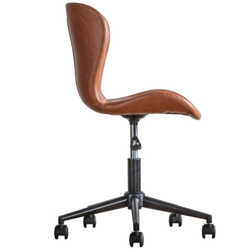 Industrial Armless Brown PU Faux Leather And Black Metal Office Desk Chair