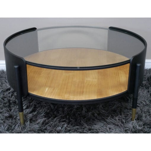 Industrial Black And Gold Metal 2 Tier Open Coffee Table With Glass Top 80cm