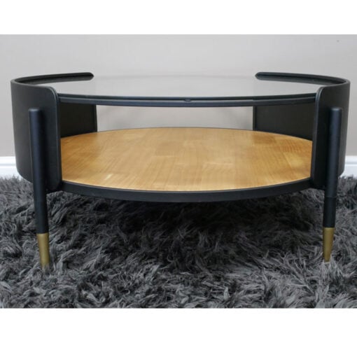 Industrial Black And Gold Metal 2 Tier Open Coffee Table With Glass Top 80cm