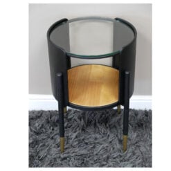 Industrial Black And Gold Metal 2 Tier Open Side Table With Glass Top