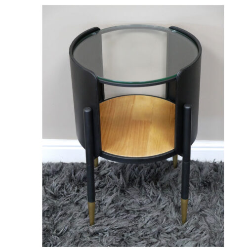Industrial Black And Gold Metal 2 Tier Open Side Table With Glass Top