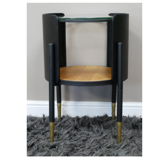 Industrial Black And Gold Metal 2 Tier Open Side Table With Glass Top