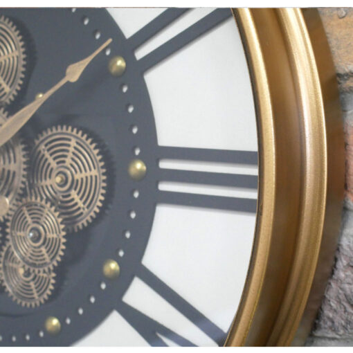 Industrial Black And Gold Wall Clock With Visible Moving Gears 54cm
