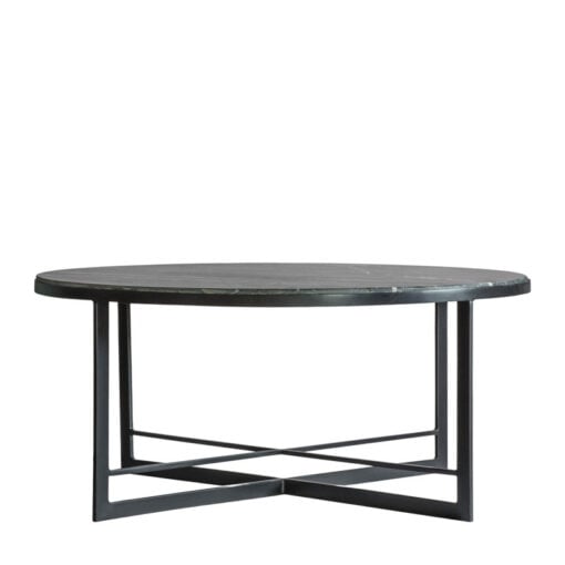 Industrial Black Marble And Matt Black Metal Round Coffee Table 90cm