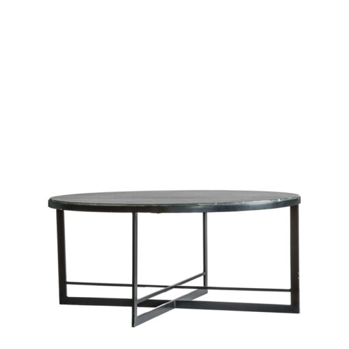 Industrial Black Marble And Matt Black Metal Round Coffee Table 90cm