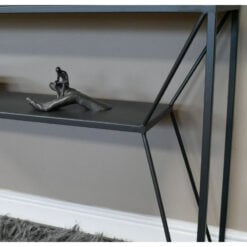 Industrial Black Metal 2 Tier Console Table Desk With Black Solid Wood Top
