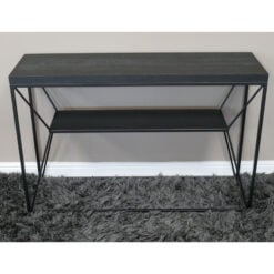 Industrial Black Metal 2 Tier Console Table Desk With Black Solid Wood Top