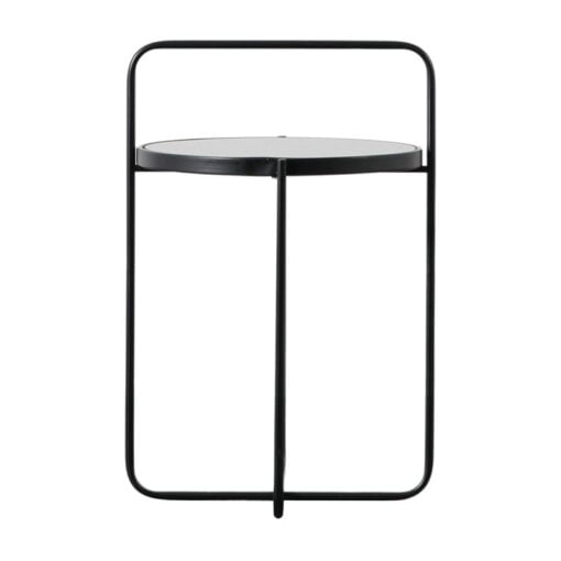 Industrial Black Metal And Black Glass Round Side Table With A Handle