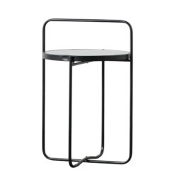 Industrial Black Metal And Black Glass Round Side Table With A Handle