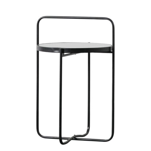Industrial Black Metal And Black Glass Round Side Table With A Handle
