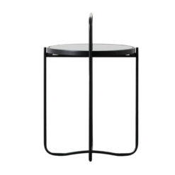 Industrial Black Metal And Black Glass Round Side Table With A Handle