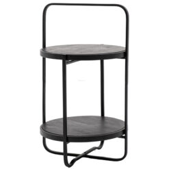Industrial Black Metal And Black Wood 2 Tier Round Side Table End Table