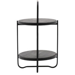 Industrial Black Metal And Black Wood 2 Tier Round Side Table End Table